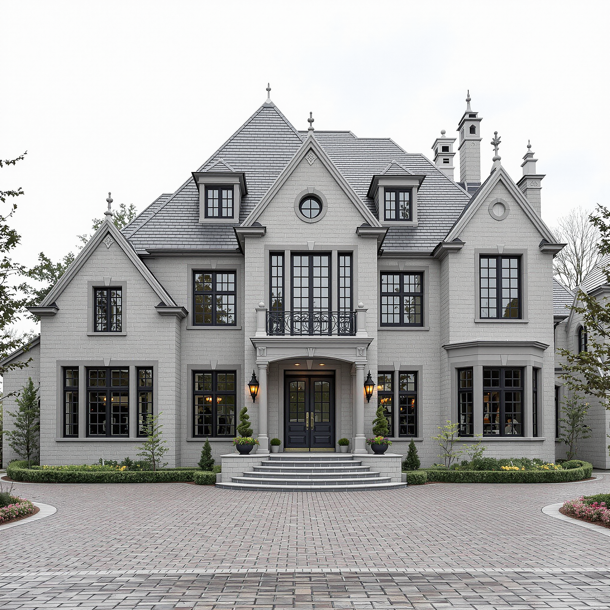 French Chateau custom home exterior by Deerpath Custom Builders